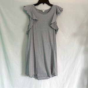 J. Crew size S navy and white striped dress with ruffle sleeves